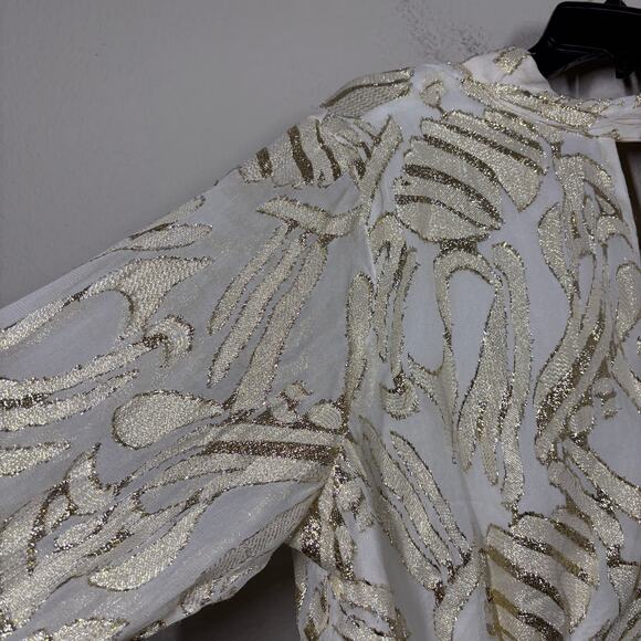 Parker Size XL The Piper Top Gold White Lurex Blend Keyhole Smocked Long Sleeves - Picture 5 of 12